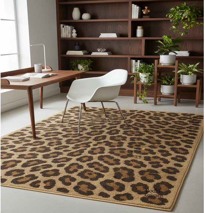 Hand tufted leopard print wool rug for living room modern animal print area rug