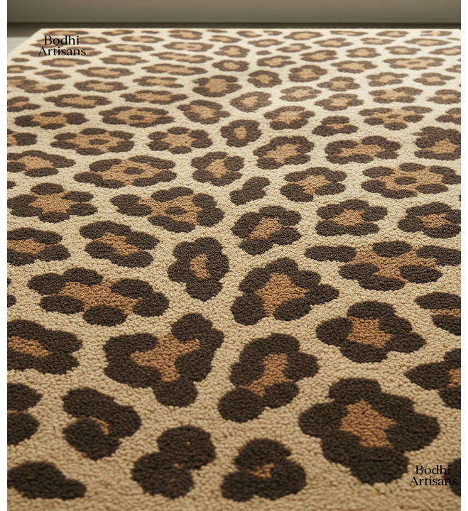 Hand tufted leopard print wool rug for living room modern animal print area rug
