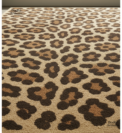 Hand tufted leopard print wool rug for living room modern animal print area rug