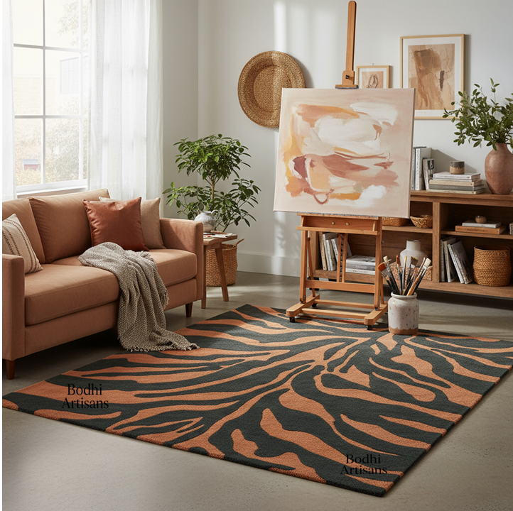Tiger Print Hand Tufted Wool Rug – Modern Animal Pattern Area Rug