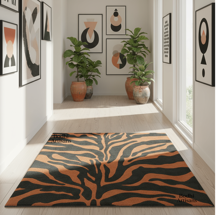 Tiger Print Hand Tufted Wool Rug – Modern Animal Pattern Area Rug