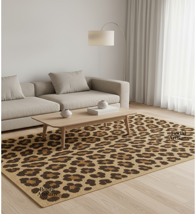 Hand tufted leopard print wool rug for living room modern animal print area rug