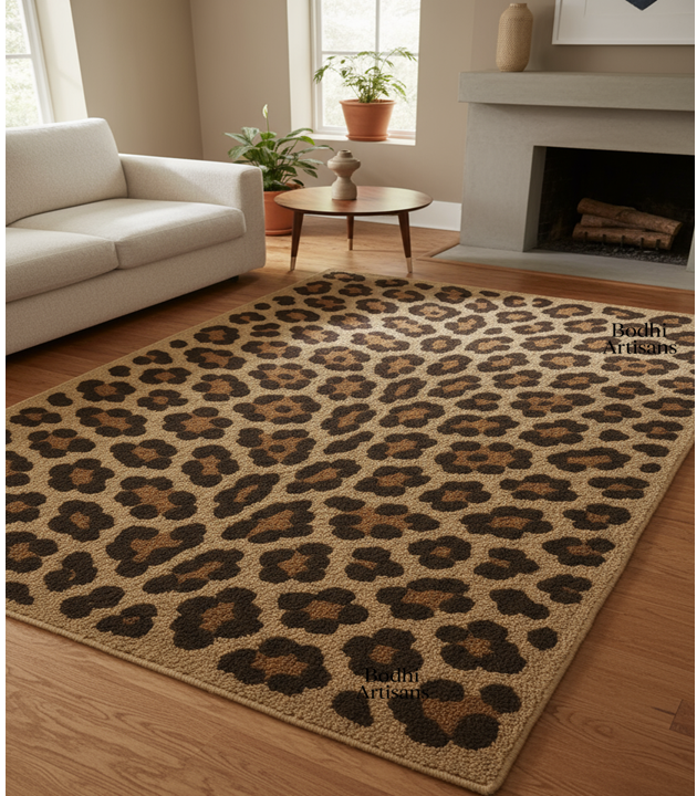 Hand tufted leopard print wool rug for living room modern animal print area rug