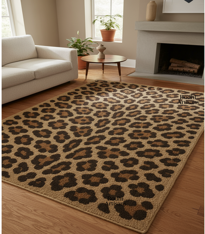 Hand tufted leopard print wool rug for living room modern animal print area rug