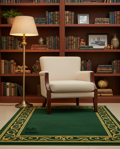 /products/emerald-green-gold-border-wool-rug
