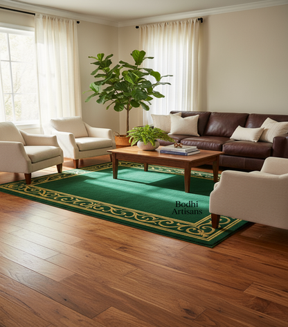 /products/emerald-green-gold-border-wool-rug