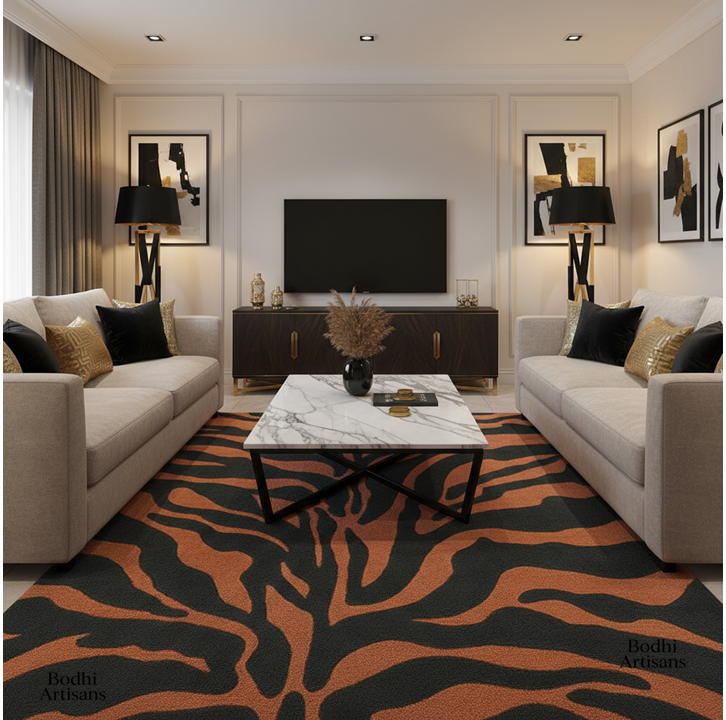 Tiger Print Hand Tufted Wool Rug – Modern Animal Pattern Area Rug
