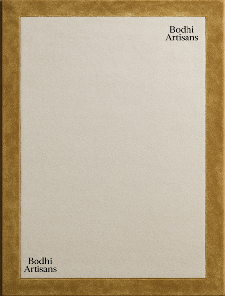 Ivory Wool Rug with Gold Border – Hand Tufted Minimal Area Rug