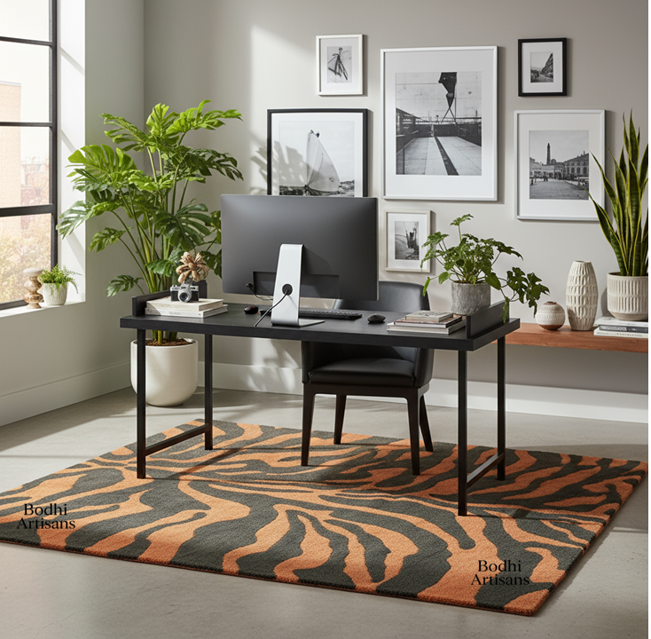 Tiger Print Hand Tufted Wool Rug – Modern Animal Pattern Area Rug