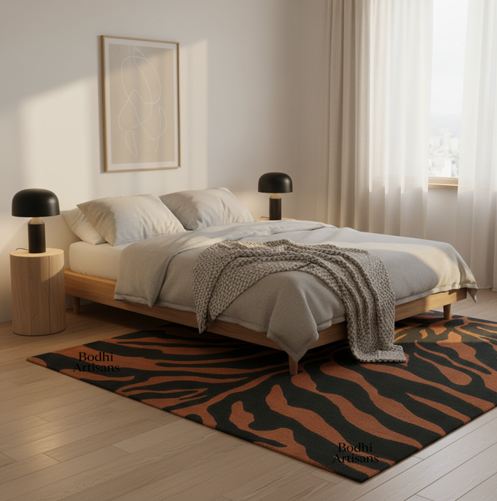 Tiger Print Hand Tufted Wool Rug – Modern Animal Pattern Area Rug
