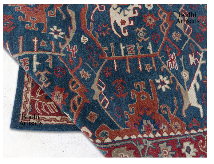 Handmade Wool Oriental Rug Blue | Traditional Hand-Tufted Persian Area Carpet | Vintage Style Living Room Rug |