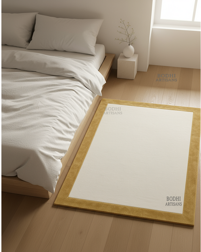 Ivory Wool Rug with Gold Border – Hand Tufted Minimal Area Rug