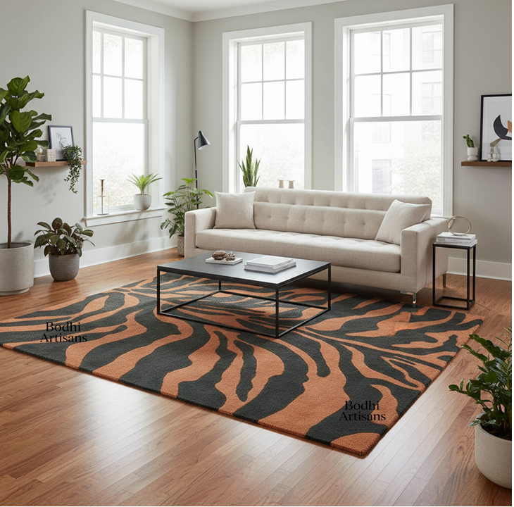 Tiger Print Hand Tufted Wool Rug – Modern Animal Pattern Area Rug