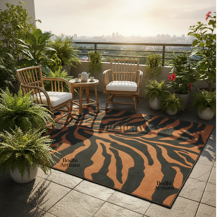 Tiger Print Hand Tufted Wool Rug – Modern Animal Pattern Area Rug