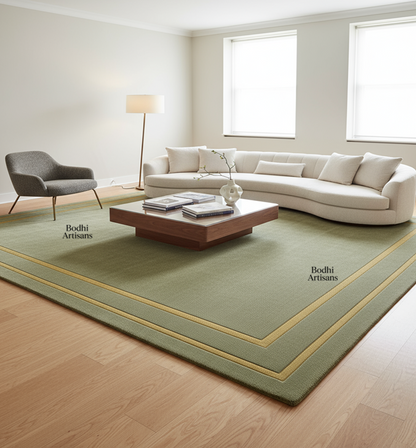 Sage Green Hand-Tufted Wool Rug – Minimalist Border