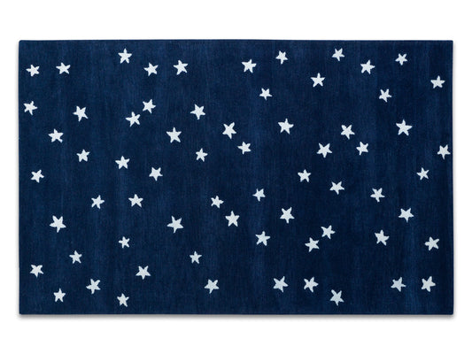 Hand-tufted navy blue white star wool area rug, modern style, made in India