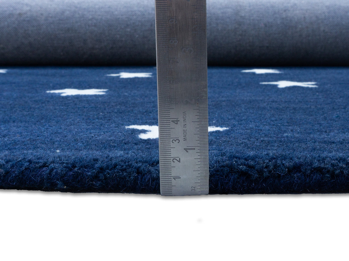 Navy blue white star wool rug for living room or bedroom, hand-tufted in India – photo 10