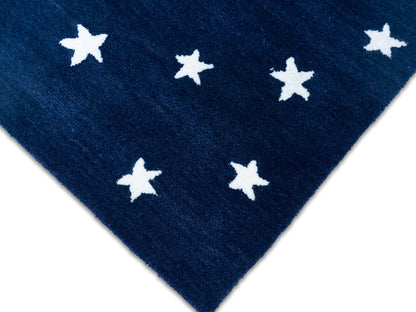 Hand-tufted modern navy blue white star rug, Bodhi Artisans wool area rug