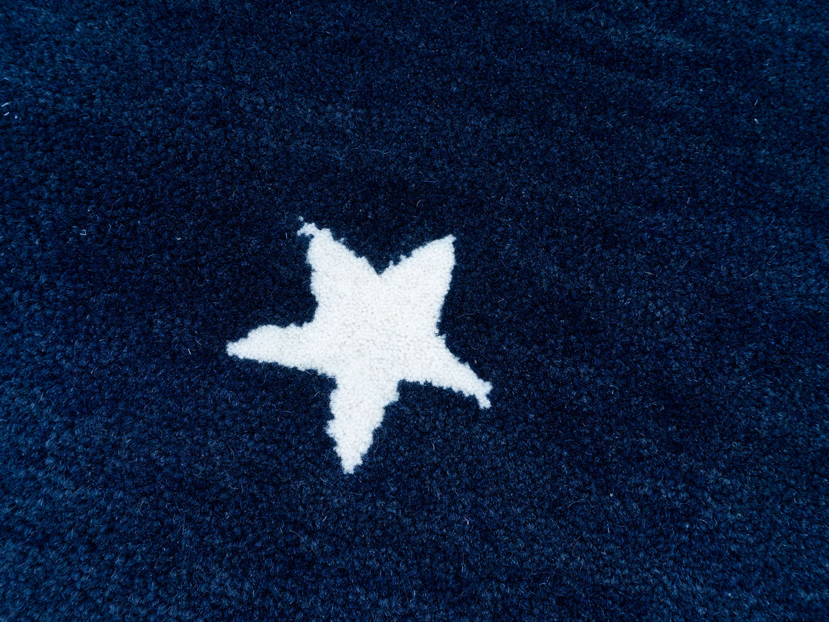 Navy blue white star modern rug, hand-tufted wool carpet, made in India