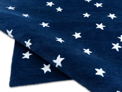 Hand-tufted navy blue white star wool area rug, modern style, made in India – photo 7