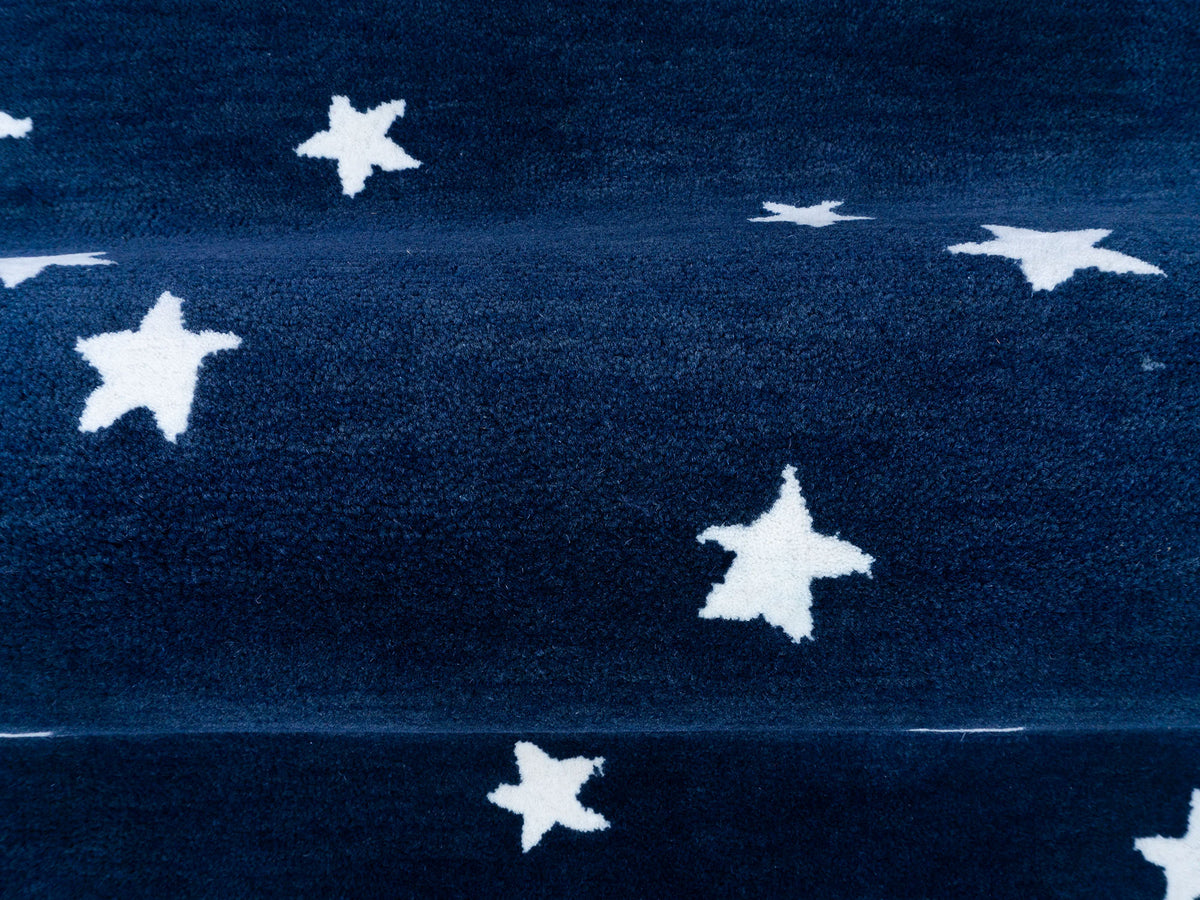 Modern navy blue white star area rug, hand-tufted wool rug from India – photo 9