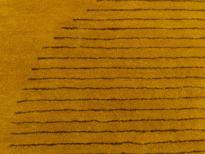 Peach gold geometric wool rug for living room or bedroom, hand-tufted in India