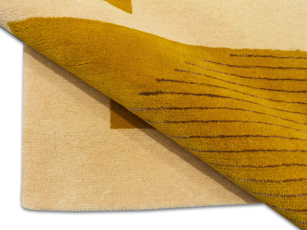 Peach gold geometric modern rug, hand-tufted wool carpet, made in India