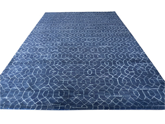 Handmade Modern Woolen Blue Geometric area rug